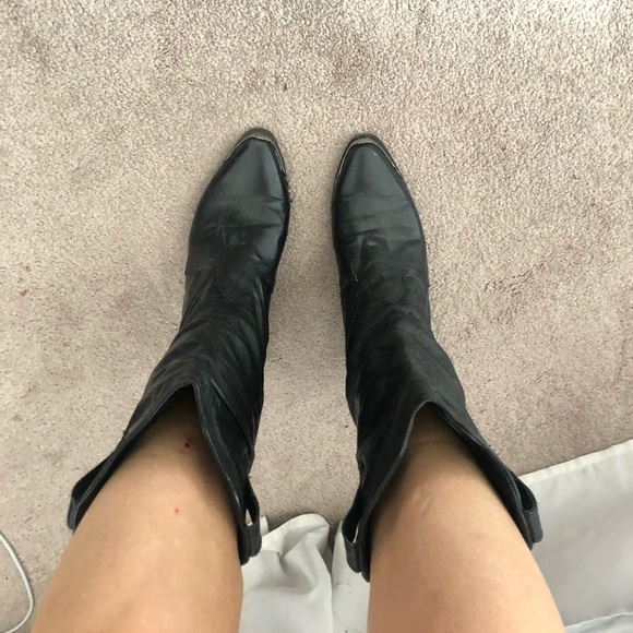 Maine Woods Black Leather Cowboy Boots Silver Heel - Picture 9 of 10